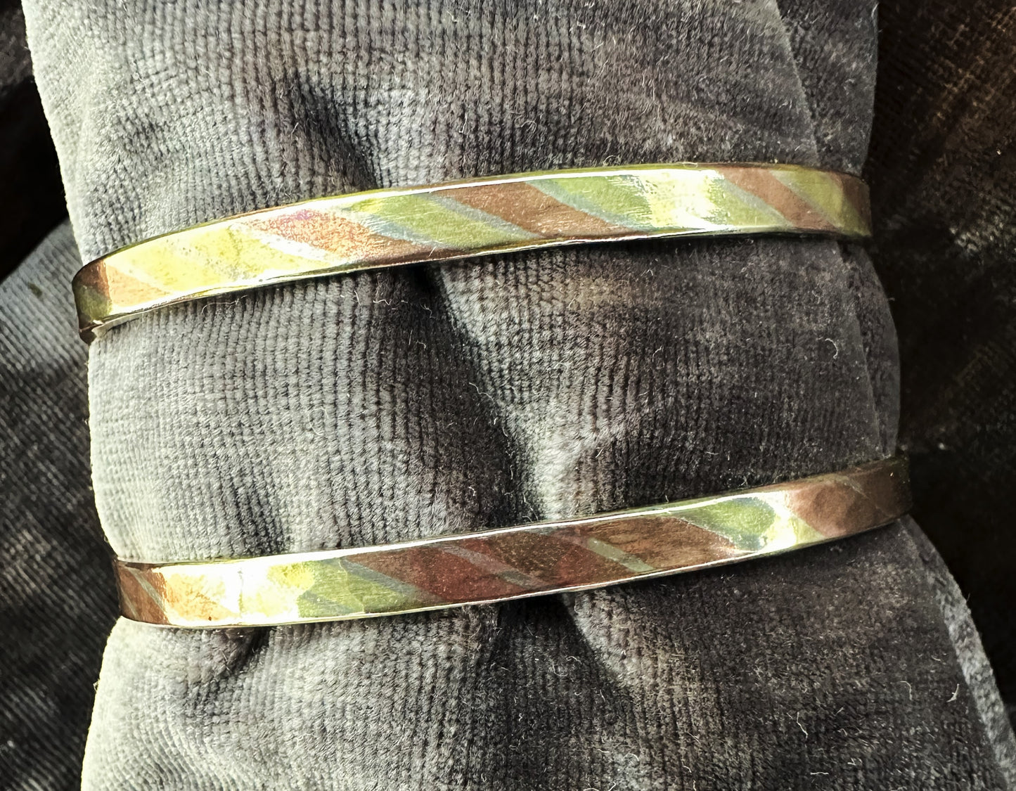 OOAK Brass and Copper mokume bracelet set