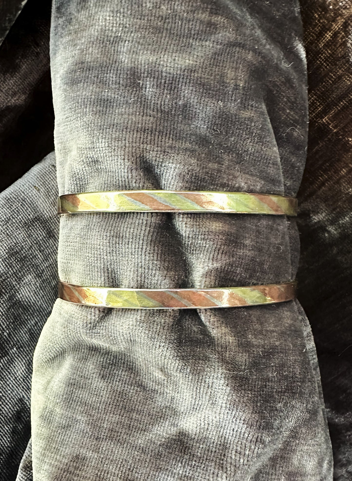 OOAK Brass and Copper mokume bracelet set