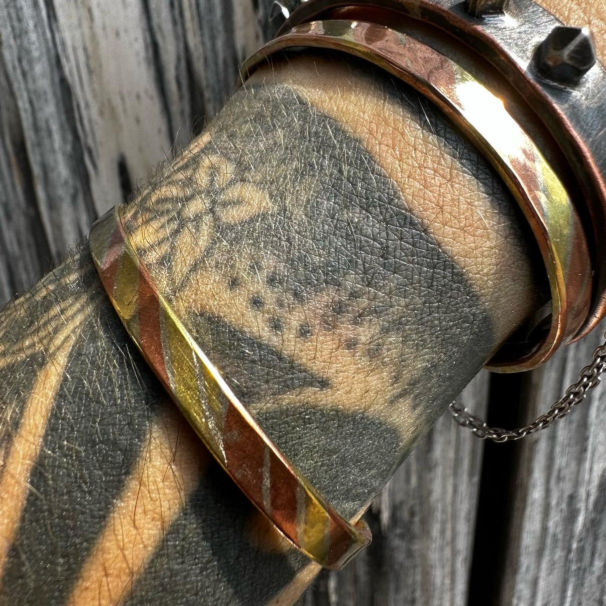 OOAK Brass and Copper mokume bracelet set