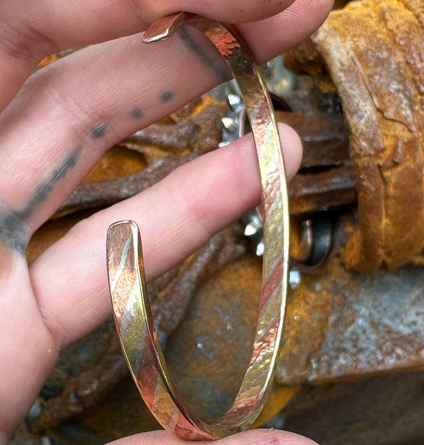 OOAK Brass and Copper mokume bracelet  set